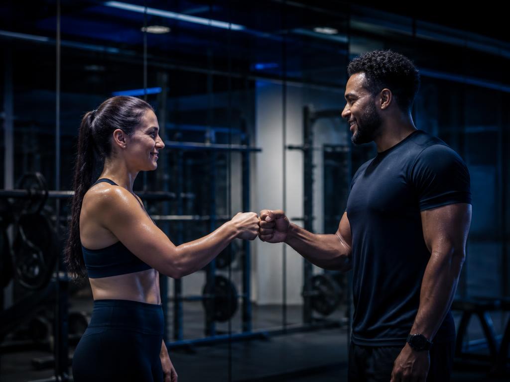 Aluna e professor celebrando juntos após um exercício